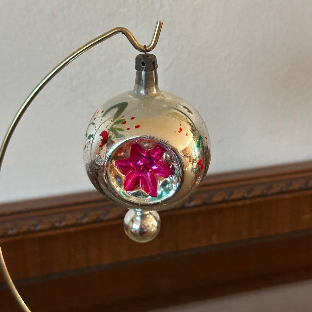 Vtg Polish 4" Pink Triple Indent Ball Mercury Glass Christmas Ornament *READ*